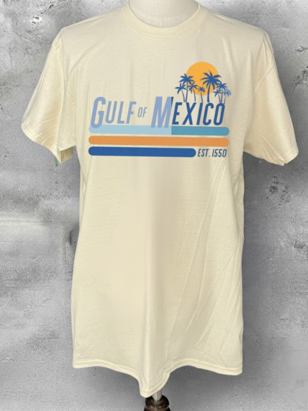 Gulf Of Mexico Est. 1550 Palm Trees Sunset Vintage Cream T-Shirt